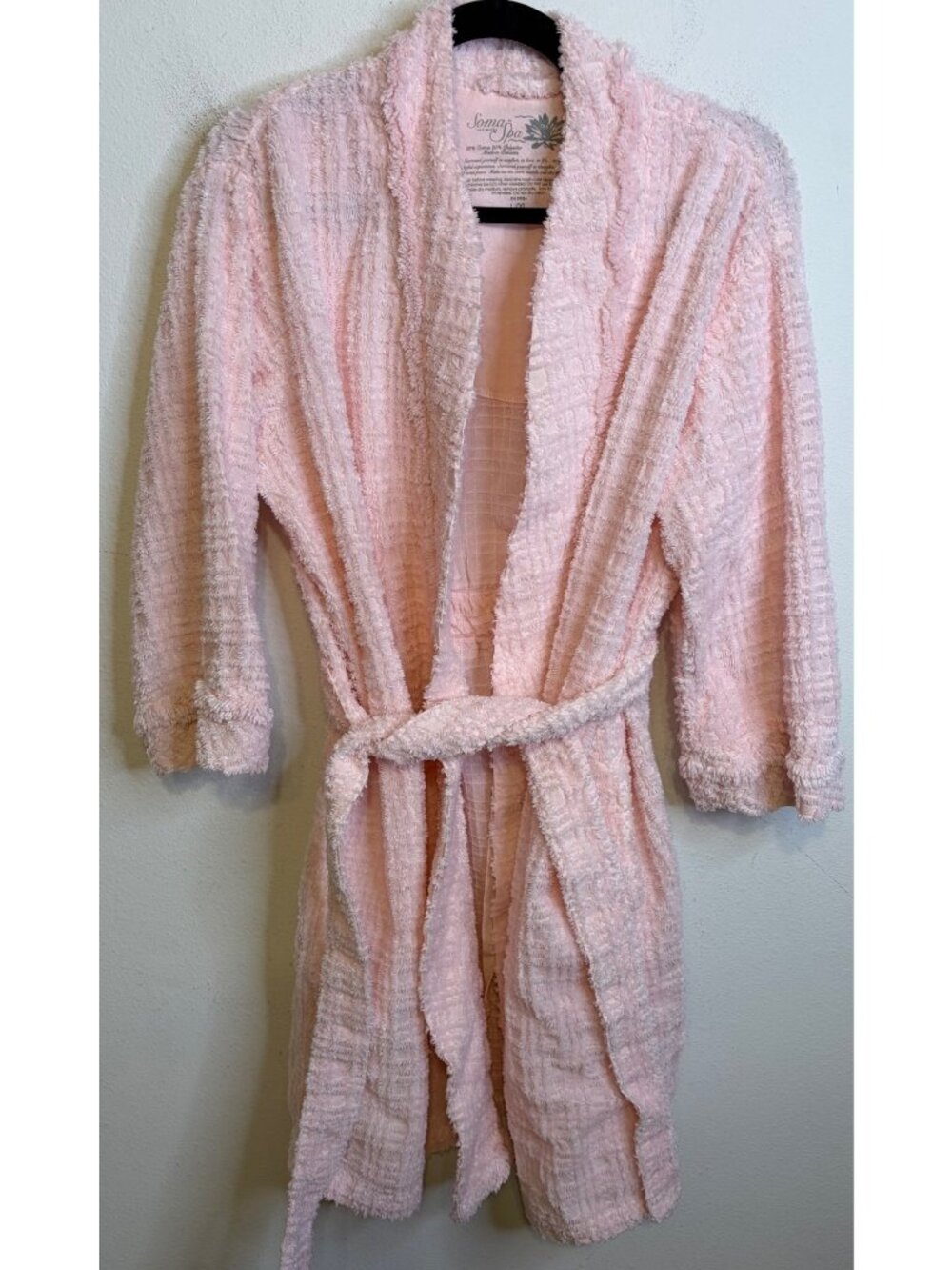 SOFT SURROUNDINGS SPA PINK Textured Chenille Robe Cotton Blend Belt L/XL Women